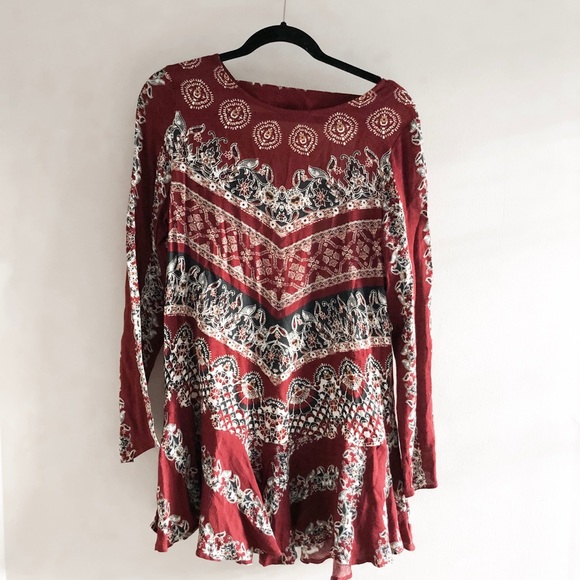 FREE PEOPLE SMOOTH TALKER RED COMBO TUNIC DRESS - Picture 2 of 5